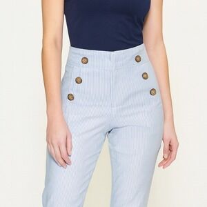 LOFT Outlet Petite Striped Button Fly Sailor Pants Women's Size 2P Blue White‎